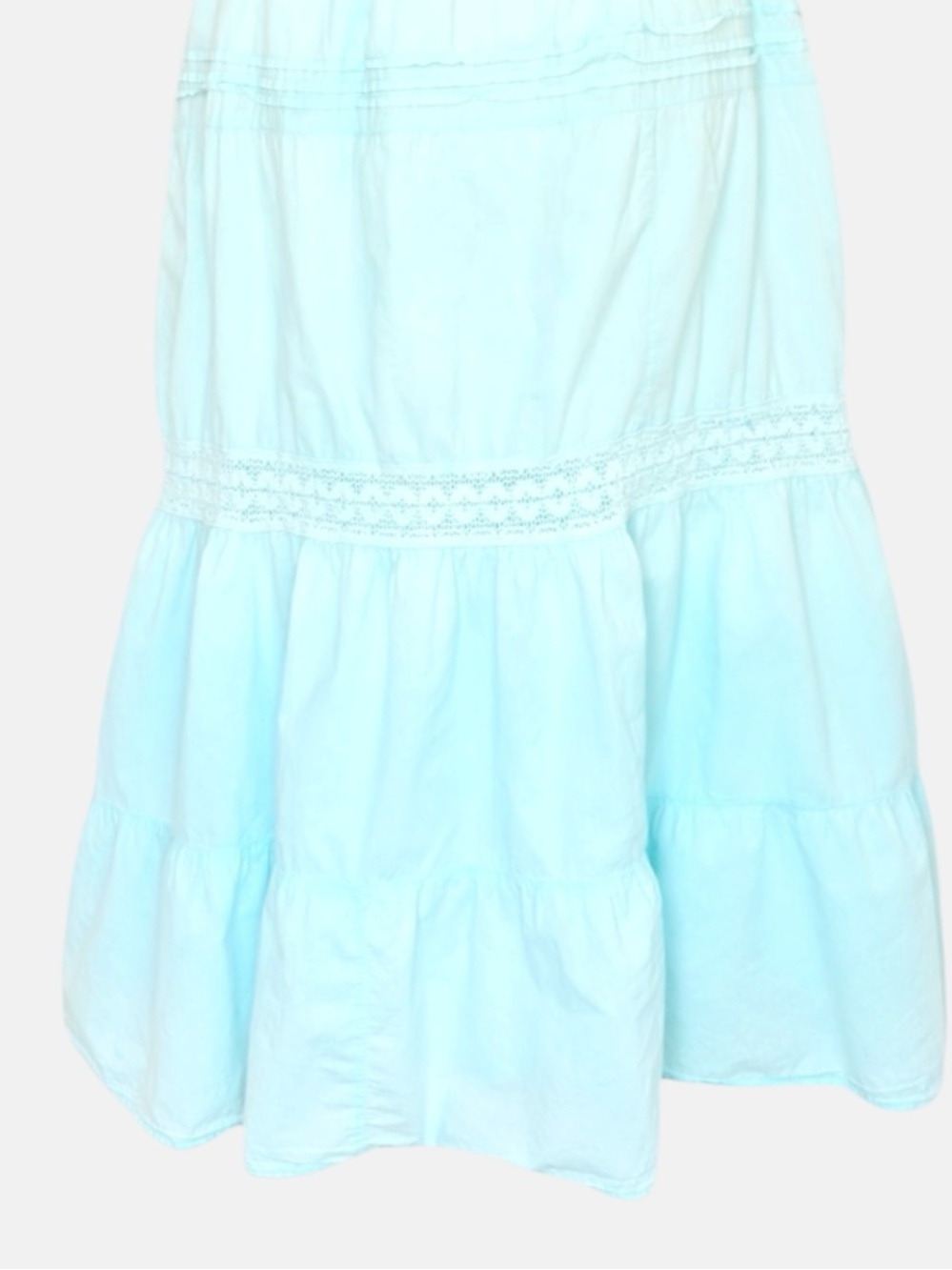 90s Maxi Babydoll Tiered Dress M Lace Trim Costal Cowgirl  Prairie Icy  Blue - Picture 7 of 12